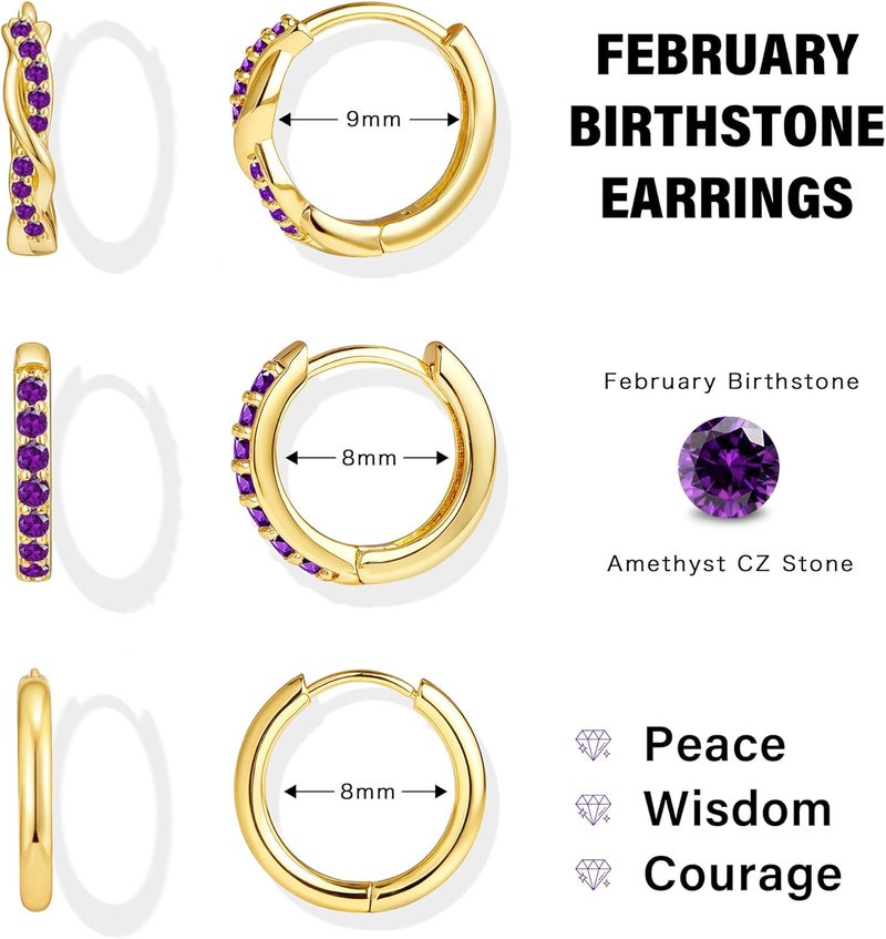 Inerney 14K Gold Plated Huggie Hoop Earrings for Women, Small Sterling Silver Earring Set Hypoallergenic Cartilage Helix Stacks, Mini Dainty Cute Trendy Birthstone Jewelry Gift for Multiple Piercings - Image 3